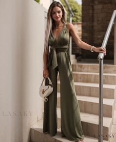 Lasaky - Belted Sleeveless Jumpsuit with Wide-Leg Pants Black Jumpsuit Outfit, Loose Jumpsuit, Halter Jumpsuit, Green Jumpsuit, Romper Outfit, Style Upgrade, Limes, Pantalon Large, Sleeveless Jumpsuits