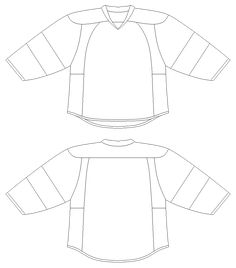 the front and back views of an ice hockey jersey, which is cut out into two sections