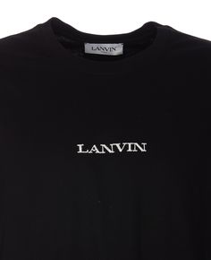 Lanvin black Lanvin t-shirt, embroidered logo, round collarComposition: 100% Cotton Designer Embroidered Logo Crew Neck Top, Designer Crew Neck Top With Embroidered Logo, Designer Cotton T-shirt With Embroidered Logo, Designer T-shirt With Embroidered Logo For Streetwear, Black Short Sleeve T-shirt With Appliqué Logo, Designer Tops With Embroidered Logo For Streetwear, Designer Crew Neck Top With Logo Detail, Designer Crew Neck Tops With Logo Detail, Black Short Sleeve Tops With Appliqué Logo