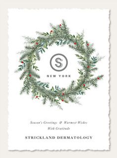 the front cover of new york's christmas greeting card, featuring an evergreen wreath