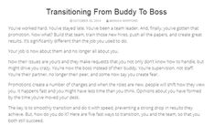 a white page with the words transitioning from buddy to boss