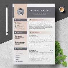 a professional resume template with grey and pink accents on the cover, next to a cup of coffee