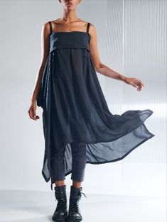 Irregular Hem Elegant and Pretty Women's Dresses Summer Clothing Cowl Neck Half Sleeve Party Fashion Navy Blue Midi Dress, Long Tank Tops, Irregular Hem, Fashion Dresses Casual, Dresses By Length, Loose Style, Summer Clothing, Dresses Summer, High Fashion Street Style