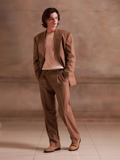 Editor's NotesThe set pants with camel jacket. Luxurious color and fabric are features.- Zipper closure- 2 Tucks at the front- Straight fit- Camel color- Pockets at the sideMeasurements (in.)M/L/XL/2XL- Waist: 33.46 in. / 35.43 in. / 37.40 in. / 38.38 in.- Hip: 43.30 in. / 45.27 in. / 47.24 in. / 48.22 in.- Front rise: 11.61 in. / 11.92 in. / 12.24 in. / 12.55 in.- Thigh: 26.06 in. / 27.04 in. / 28.03 in. / 29.01 in.- Hem: 9.09 in. / 9.56 in. / 10.03 in. / 10.51 in.- Total length: 41.73 in. / 42 Tailored Winter Pantsuit For Business Casual, Fall Business Casual Pantsuit With Welt Pockets, Tailored Brown Pants For Business, Casual Brown Suit With Pockets, Brown Suit For Business Casual In Fall, Tailored Fall Pantsuit With Welt Pockets, Brown Winter Business Bottoms, Beige Business Casual Suits For Fall, Brown Business Bottoms For Winter