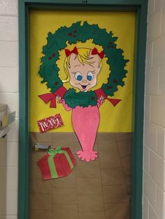 Cindy Lou Door Decoration, How The Grinch Stole Christmas Bulletin Board, Grinch Christmas Decorations Whoville Classroom, Group Christmas Door Decorations, How The Grinch Stole Christmas Decor Classroom, How The Grinch Stole Christmas Classroom Door, Whoville Christmas School Hallway, Grinch Themed Bulletin Board