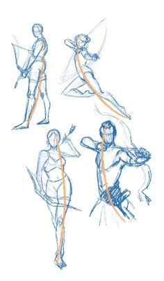 four different poses of the same person in various poses, one with an arrow and another with