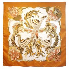 HERMES Scarf Silk Scarf 100% Paris, Made In France Beautiful Caty Latham's Tahiti is a lovely Hermes silk scarf here in a pretty colorway and from either the original or early issue. Vintage-preowned – Excellent condition. It is finished with hand-rolled and stitched edges. 100% silk, hand crafted in France, dry clean only. The scarf is 90cm x 90 cm (34.5x 34.5) Paris, Made In France *Orders welcome all goods are insured and we package all purchases to a high standard. All Hermès scarves are cra Luxury Traditional Art Silk Scarf, Luxury Designer Brown Silk Scarf, Vintage Hermes Scarf, Hermes Silk Scarf, Horse Motif, Hermes Silk, Scarf Silk, Vintage Hermes, Popular Art