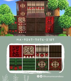 Acnh Stall Custom Design Japanese, Acnh Shoji Screen Design, Acnh Chinese Design, Studio Ghibli Acnh, Ac Ideas, Chinese Wall, Acnh Codes, Animal Crossing Characters, Chinese Design