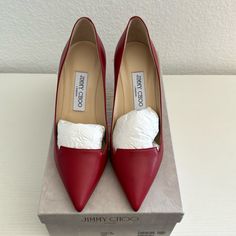 Jimmy Choo Alia Okid Red Leather Pump. Brand New And Never Worn Out. Comes In Original Box. Runs Big. Heel Is 8 Cm. Classic Red Court Shoes For Work, Classic Red Court Shoes For Office, Designer Red Heels For Work, Designer Red Sole Court Shoes For Office, Designer Court Shoes With Red Sole For Office, Chic Red Calf Leather Heels, Luxury Red Heels For Workwear, Luxury Red Court Shoes For Evening, Classic Red Court Shoes For Formal Occasions