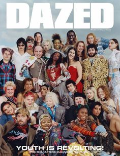 the cover of dazed magazine with many people dressed in costumes