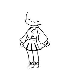 a black and white drawing of a girl in a dress with her hands on her hips