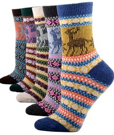 PRICES MAY VARY. Package: 5Pairs in one bag EXCELLENT GIFT CHOICE : Everybody needs more socks. YZKKE winter wool cotton socks make the perfect present for hikers, outdoor walkers, perfect for christmas or daily wear. Beautiful design for the coming Christmas festival.you also could choose for your girlfriend, dauther, wife, as birthdays, Christmas gift. or as women socks gift. SIZE & CARE : 5 pack Womens wool socks come is a standard US SIZE that fit shoe sizes from US 5 - 9, so everyone can en Womens Wool Socks, Knit Wool Socks, Knitting Wool, Winter Socks, Thick Socks, Warm Socks, Large Scarf, Vintage Soft, Vintage Winter