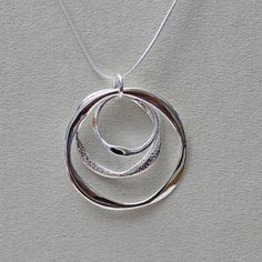 The Largest Of The Pendant Circles Is 1 3/4 Inches In Diameter. The Fine Snake Chain Measures 26 Inches In Length. The Item Is New Without Tags. It Is Shipped In A Jewelry Box In A Bubble Mail Envelope. Mail Envelope, Silver 925 Necklace, Pendant Design, Circle Pendant, Snake Chain, Silver 925, Womens Jewelry Necklace, Silver Pendant, Circles