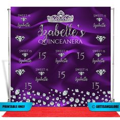 a purple backdrop with diamonds and jewels on it for a sweet sixteen birthday party or baby shower