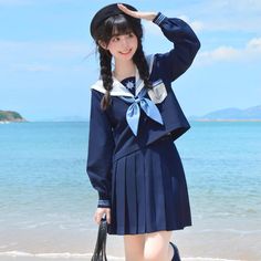 Material: Polyester TR  Color: Navy Option: One set (Short Sleeve Blouse+Bow+ 43CM Skirt), One set (Long Sleeve Blouse+Bow+ 43CM Skirt), Short Sleeve Blouse + Bow Only, Long Sleeve Blouse + Bow Only, Navy 65CM Skirt Only, Navy 80CM Skirt Only, Size: S, M, L, XL  Unit: CM Top Length Waist Bust Shoulder Sleeve Skirt Leng Japanese Style Dress, Sailor Uniform, School Uniform Outfits, Sailor Suit, Skirt Short, Uniform Design, Korean Outfits, One Set, Short Girls