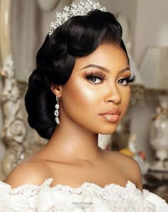 Natural Hair Updo Wedding, Black Bridal Makeup, Gorgeous Bridal Makeup, Bride Hairstyles Updo, Bridal Makeup Hairstyles, Wedding Bridal Makeup