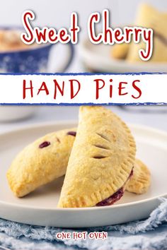 A white plate with cherry handpies. Hand Pies Recipes, Homemade Cherry Pie Filling, Homemade Cherry Pie, Homemade Cherry Pies