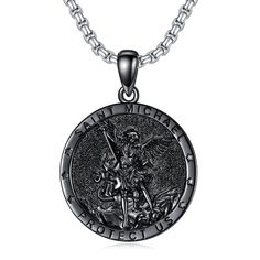 Discover a stunning blend of faith and fashion with our a hrefcollectiongoldpendantnecklaceufont color333333Saint Michael Pendant Necklacespanspanfontua, crafted from highquality a hrefcollectionsterlingsilvernecklacesufont color333333Sterling Silverspanspanfontua and finished in a striking black rhodium colorperfect for men seeking both style and protection. This elegant necklace features a meticulously designed Saint Michael pendant, embodying the St Michael Protect Us motif, making it a meani St Michael Pendant, Saint Michael, Long Silver Necklace, Mens Silver Necklace, Symbolic Jewelry, Elegant Necklace, Mens Pendant, Black Necklace, Black Rhodium