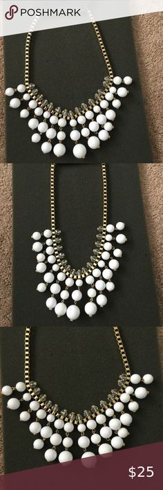 White Beaded Multi-Strand 16.5-18.5" So SHARP! Approx.16.5"- 18.5". Lightweight in new condition. Resin beads. Goldtone block chain. Never worn! Down-sizing. In excellent condition!  Have it in days! Pet and smoke free. See my lovenotes! See my other colors...…. The Limited Jewelry Necklaces White Beaded Necklace For Party, Elegant White Embellished Necklaces, White Beaded Necklaces For Party, Elegant White Embellished Necklace, White Multi-strand Polished Beads Jewelry, Black Jewel, Knitted Necklace, Gray Necklace, Pearl Chain Necklace