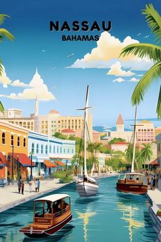 there are many boats on the water in this cityscape that says nassau