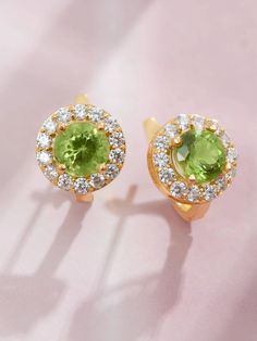 Bông tai Vàng 14K Đá quý tự nhiên Peridot 7mm | AME Jewellery Yellow Gold Peridot Jewelry With Halo Setting, Round Cut Peridot Jewelry In Yellow Gold, Lime Green May Birthstone Jewelry, Lime Green Round May Birthstone Jewelry, Lime Green Round Jewelry For Wedding, Green Halo Round Cut Jewelry, Green Halo Jewelry With Round Cut, Green Round Cut Halo Design Jewelry, Green Halo Design Round Jewelry