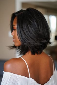 30+ Sexy Medium-Length Haircuts To Show Your Hairstylist Now - Flo's Blog Short Layers Shoulder Length Hair, Medium Length Bob Black Women, Layered Hair Black Women, Crazy Hair Day Styles, Short Weave Styles, Bob With Soft Layers, Choppy Lob, Shoulder Length Black Hair, Natural Hair Bob