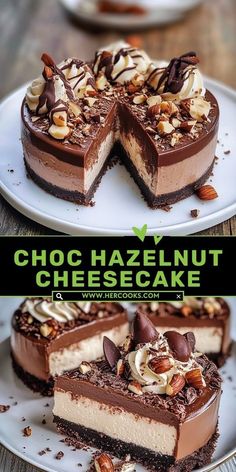 This Choc Hazelnut Cheesecake combines creamy cheesecake with rich chocolate and crunchy hazelnuts for an indulgent treat that’s perfect for special occasions or a sweet after-dinner delight. Hazelnut Cheesecake Recipes, Chocolate Hazelnut Desserts, Chocolate Hazelnut Cheesecake, Hazelnut Cheesecake, Christmas Cheesecake, Rich Cake, Vanilla Whipped Cream, Buttery Cookies, Hazelnut Spread