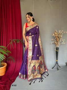 Saundaryam Fashions| Kanchipuram Paithani Silk Traditional Saree in Purple with Weaving work Cost Includes Saree Unstitched Blouse Product Details: Fabric:Kanjeevaram Paithani Silk, Silk Blouse: Pure Kanchipuram Work:Weaving Color Family:Purple Style:South Occasion:Traditional Saree Dimension:530 Cm x 110 Cm ( L x W) Blouse Length:80 Cm Approx Washing Instruction:Dry Wash Catalog Number: 46027 This is made to order product. We customize the pattern of the dress to suit your style and fitting. On Saree Purple, Paithani Silk Saree, Blouse Colour, Beef Empanadas, Purple Saree, Traditional Saree, Buy Sarees Online, Kanjivaram Sarees, Contrast Blouse