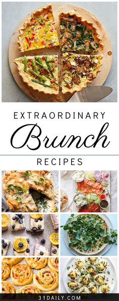 the cover of extraordinary brunch recipes, with pictures of different types of food