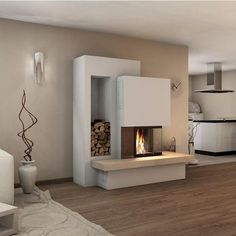 a living room filled with furniture and a fire place next to a stove top oven