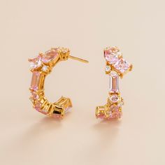 Lanna medium hoop earrings in 18k gold vermeil set with Pink Sapphire and Diamond gemstones.Diamond: 0.18 caratsPink Sapphire: 6.81 carats Our precious jewellery is designed to preserve its original brilliance over time. There are a few precautions to make sure to keep your jewellery in the best condition.Your jewellery should be cleaned regularly using a clean and dry polishing cloth to gently rub your piece in one direction. Use gentle soap on a damp polishing cloth if further cleaning is need Pink Sapphire Earrings, Teal Earrings, Medium Hoop Earrings, Earrings In Gold, Girly Jewelry, Diamond Set, Precious Jewelry, Jewelry Inspo, Gold Set