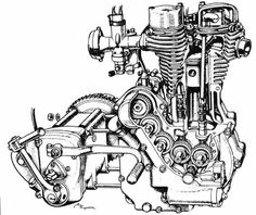 an old drawing of a motorcycle engine