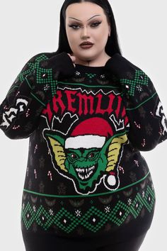 THE GREMLINS ARE COMING.- Official licenced Gremlins product.- Soft, stretch knit.- Statement Gremlins graphic.- Long, cuffed sleeves.- Crew neck.- Relaxed fit.With KILLSTAR branding, 51% Viscose 30% Polyester 19% Polyamide.Machine wash cold (30°c) / Do not bleach / Do not tumble dry / Iron at low temperature / Do not dry clean. Imported.@ WARNER BROS. Entertainment Inc. The Gremlins, Sweater Plus, Gremlins, Cuff Sleeves, Warner Bros, Plus Size Tops, Sweaters & Cardigans, Cardigans, Bleach