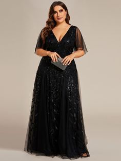 Plus Size Floor Length Formal Evening Gowns for Weddings Are you looking for the perfect formal evening gown for a wedding or special event? Look no further! Key Features: Shimmering fabric with a double deep V neckline for elegance Ruffled sleeves for a touch of romance Versatile design suitable for weddings, cocktail parties, proms, and more Available in various colors with different sleeve and neckline options Concealed zipper closure for a seamless look Lined for comfort, made from luxurious Redprom Dresses, Plus Formal Dresses, Sondra Celli, Leave Design, High Low Evening Dresses, Ruffles Sleeves, Pronovias Dresses, Evening Midi Dress, Gift Crafts