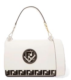 Fendi Flocked Black White Shoulder Bag - Luxury Next Season Luxurious Minimalism, White Shoulder Bags, White Shoulder Bag, Ff Logo, Swag Bag, Luxury Purses, White On White, Bags Aesthetic, Burberry Handbags