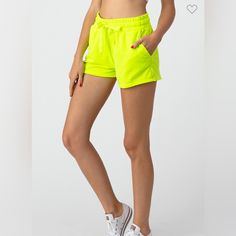 Stretchy Cotton Shorts With Drawstring. I Sell These In My Boutique! Casual Yellow Drawstring Shorts, Yellow Drawstring Shorts, Sporty Shorts, Fluorescent Yellow, Yellow Shorts, Shorts Athletic, Teen Girls, Neon Yellow, Athletic Shorts