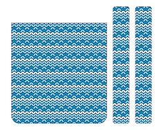 two pieces of blue and white knitted fabric with wavy waves on them, both side by side