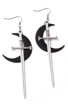 PRICES MAY VARY. GOTHIC CRESCENT MOON SWORD EARRINGS: Crescent Moon Sword Earrings are full of personality and cool, popular nowadays, provides dangling and eye-catching look with you MATERIALS: Meticulously crafted from high-quality zinc alloy with an antique silver finish. SIZE AND LENGTH: size of Moon is 1.4 inch in width x 1.6 inches in height, size of Sword is 2.1 inches in width x 3.4 inches in height. PERFECT GOTH GIFT: Perfect Moon Sword Earrings gift on birthday, party, Halloween New Ye Knife Earrings, New Year Jewelry, Earrings Goth, Lesbian Gifts, Earrings Gothic, Goth Earrings, Gothic Earrings, Earrings Halloween, Women Christmas