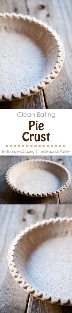 three pie crusts sitting on top of each other in front of a wooden table