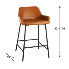 an image of a bar stool with measurements for the seat and backrests on it