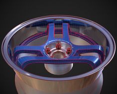 an image of a metal object with blue and red accents