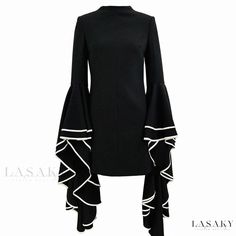 Lasaky - Elegant Bicolor Long Sleeve Bodycon Mini Dress with Cascading Ruffle Detail and Mock Neck Sequin Maxi Dress, Swimwear Cover Ups, Swimwear Cover, Long Sleeve Bodycon, White Mini Dress, Bodycon Mini Dress, Swimwear Tops, Mini Black Dress, Shoulder Pads