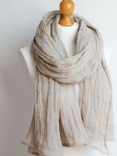 Natural BALTIC LINEN scarf handmade by Zojanka. * Light and soft linen scarf,this oversized shawl is made of very light pure linen fabric * Shawl/wrap is made of 100% baltic linen fabric, which is produced in Poland. * Scarf drapes very well, can be worn in many many ways. Shawl can be worn with your favourite t-shirt and pair of jeans with other linen, it will add some stylish look to your outfit. * I have secured edges with a small hem, it won't fray * Shawl is naturaly creased * Ready for shi Beige Linen Bohemian Scarf, Bohemian Beige Linen Scarf, Linen Scarf, Scarf Handmade, Linen Scarves, Scarf Fashion, Grey Scarf, Cotton Scarf, Shawl Wrap