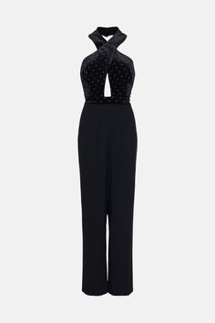 Cut getting ready times in half with this stylish jumpsuit. Creating the look of pairing chic trousers with an evening-ready look, this jumpsuit shows off a velvet top-half in a halter neck style with diamante detailing. The bottom half shows off a pair of tailored trousers in a wide leg style with a high-rise finish. Model wears a size 10. Chic Trousers, Halter Neck Jumpsuit, Stylish Jumpsuit, Oasis Fashion, Velvet Top, Velvet Tops, Tailored Trousers, Fashion Face, Getting Ready