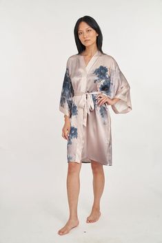 sepia rose Elegant Kimono With Tie Waist And Kimono Sleeves, Elegant Silk Kimono With Tie Waist, Silk Tie Waist Kimono For Loungewear, Silk Loungewear, Short Kimono Robe, Bridesmaid Kimono, Taupe Colour, Kimono Robes, Silk Kimono Robe