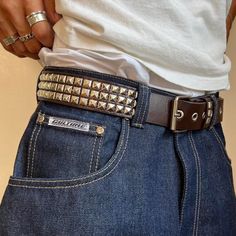 2k 2000s Classic Pyramid Studded Brown And Silver Goth Emo Belt These Belts Are Unisex :)! 3 Rows Of Silver Studs Is Perfectly Finished 1.5w X 44inl Brand New 2000s Belt, 2000s Accessories, Bb Belt, Goth Belt, Stud Clothing, Y2k Belt, Belt Outfit, Nice Belts, Baby Metal