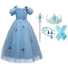 Princess Fancy Cinderella Party Dress Bump baby and beyond Cinderella Party, Blue Crown, Kids Party Dresses, Blue Party Dress, Dresses Kids Girl, Girl Pattern, Little Princess, Princess Dress