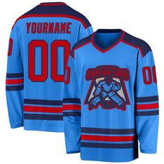 Introducing our premium Custom Powder Blue Red-Navy V Neck Hockey Jersey - a product for your competitive spirit and a testament to your style. Engineered for those who breathe hockey, this jersey is more than just a uniform; it's a piece of armor,... Ice Hockey Jersey, Orange Fox, Team Name, Team Names, Jersey Tee