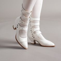 Colette Women's Edwardian Button Boots (Soft Ivory) Edwardian Boots, Wisteria Wedding, Century Shoes, American Duchess, Historical Shoes, Fancy Footwear, Victorian Boots, Button Boots, Oxford Pumps