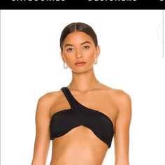 Black Weworewhat Bikini Top In L. New With Tags Black Asymmetrical Swimwear For Beach, Chic Black Asymmetrical Swimwear, Chic Asymmetrical Swimwear For The Beach, Asymmetrical Beachwear Swimwear For Party, Asymmetrical Beachwear For Party, Asymmetrical Party Swimwear, We Wore What, We Wear, Womens Swim